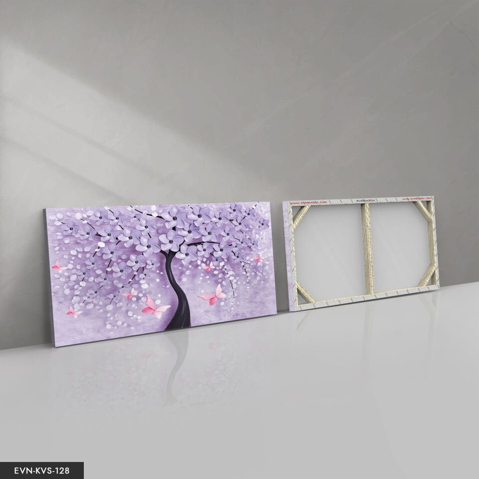 Mor Çiçekli Ağaç Tek Parça Kanvas Canvas Tablo Tablo