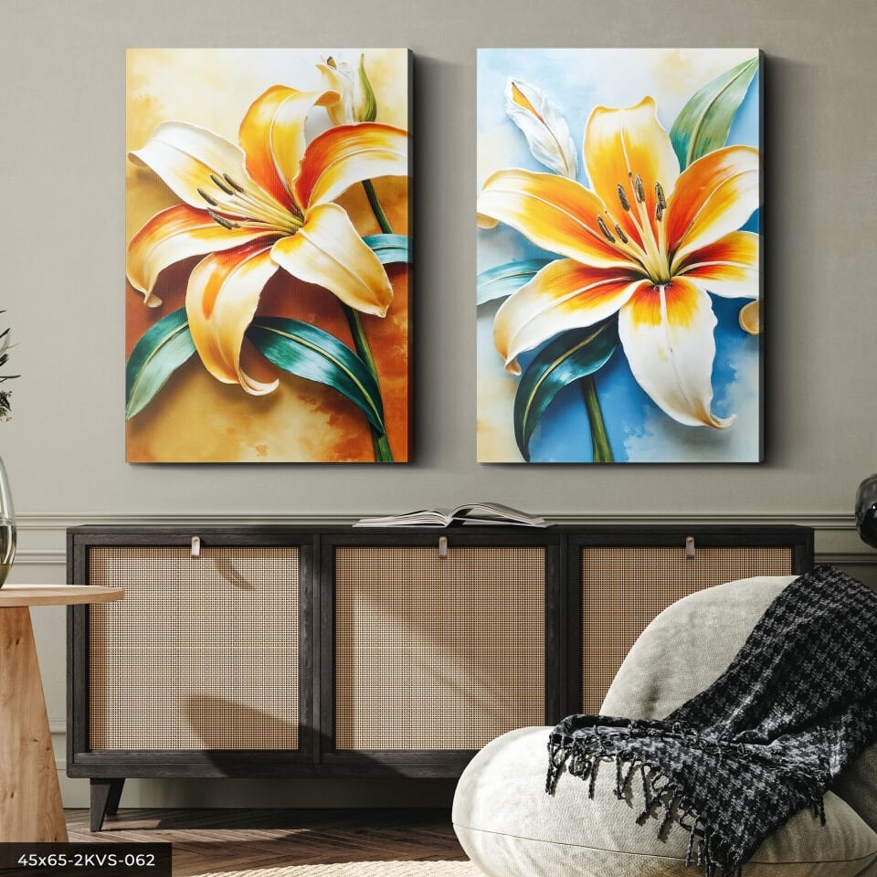 Renkli Zambak 2 Parça Kanvas - Canvas Tablo