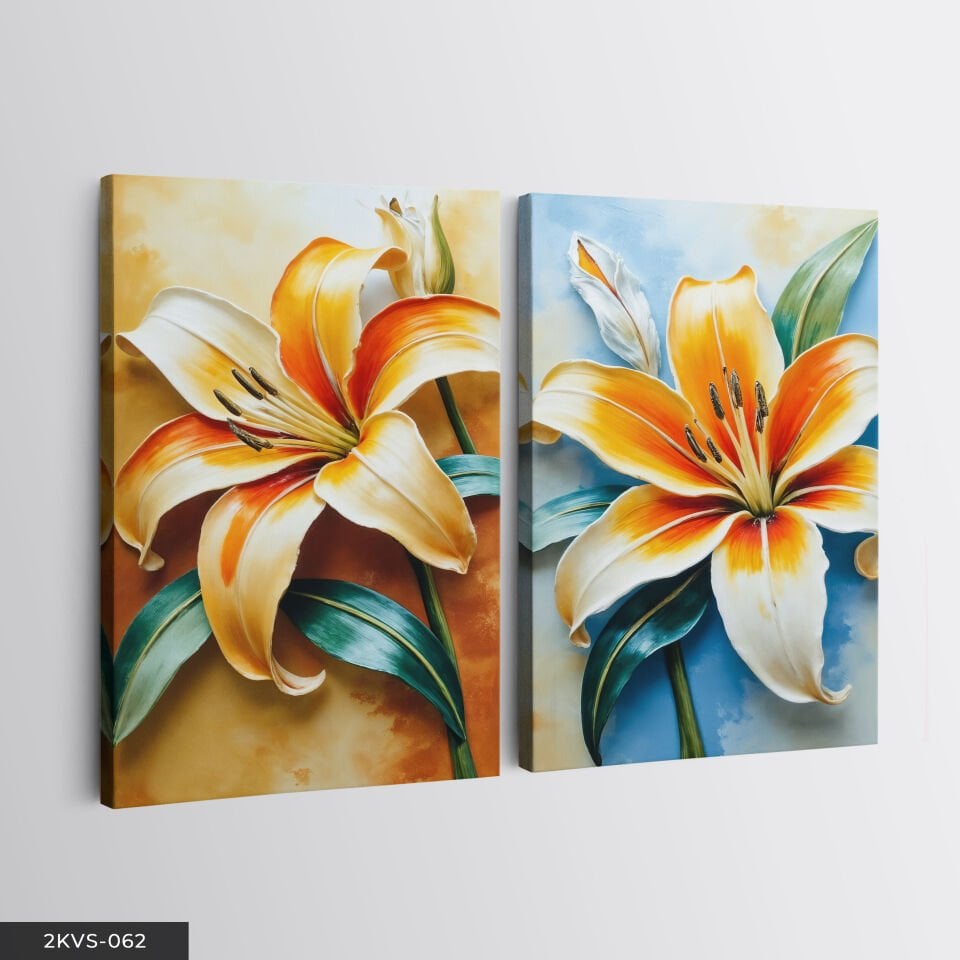 Renkli Zambak 2 Parça Kanvas - Canvas Tablo