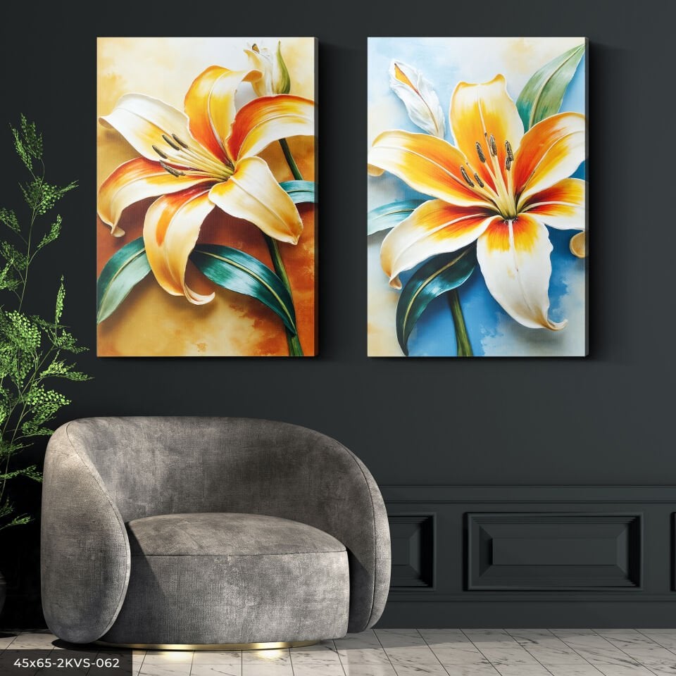 Renkli Zambak 2 Parça Kanvas - Canvas Tablo