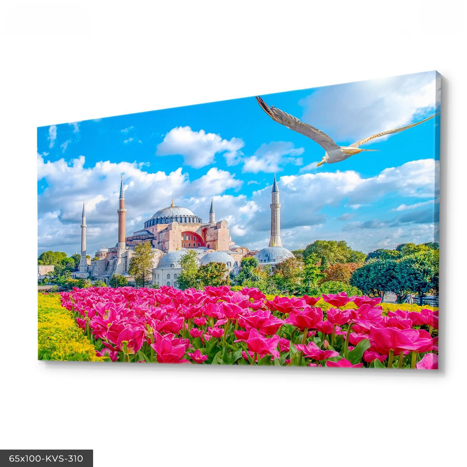 Çiçekler Arasında Cami Kanvas - Canvas Tablo 40 x 30 CM - Çok Renkli