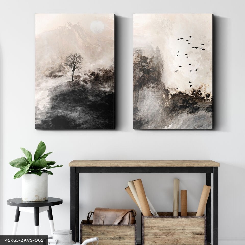 Fırça İzleriyle Modern Sanat 2 Parça Kanvas - Canvas Tablo