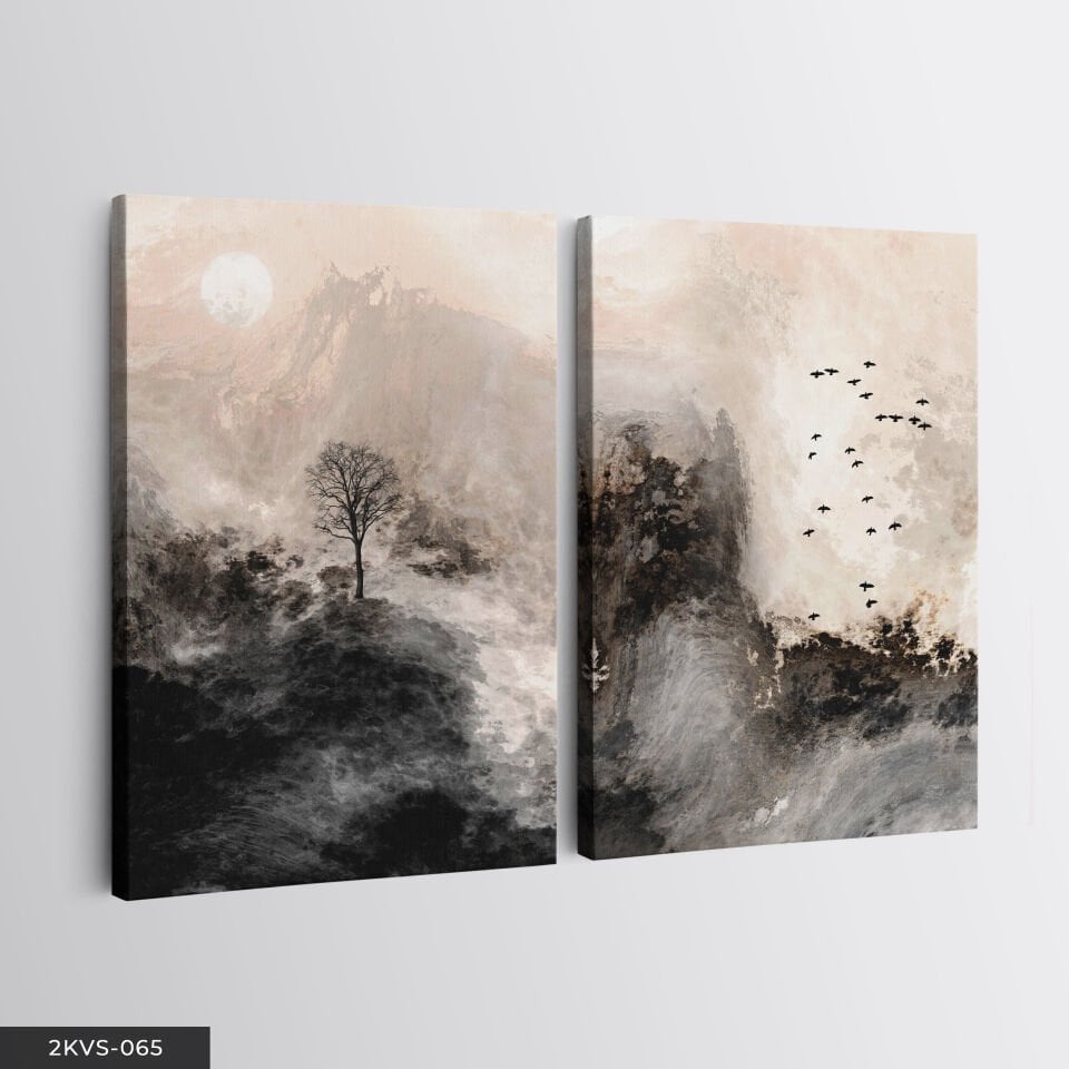 Fırça İzleriyle Modern Sanat 2 Parça Kanvas - Canvas Tablo