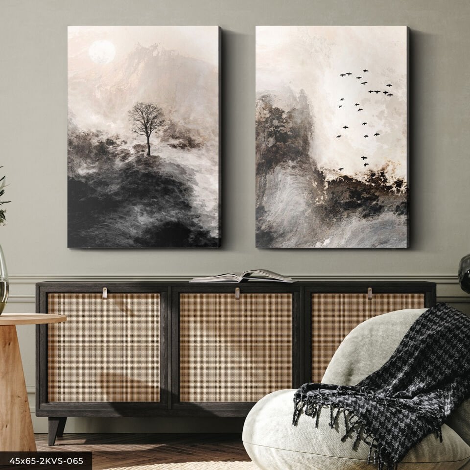 Fırça İzleriyle Modern Sanat 2 Parça Kanvas - Canvas Tablo