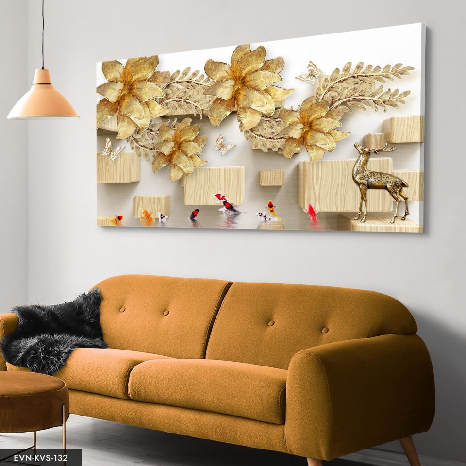 Altın Çiçek Tek Parça Kanvas Canvas Tablo Tablo 40 x 30 CM - Çok Renkli