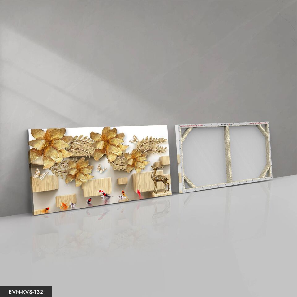 Altın Çiçek Tek Parça Kanvas Canvas Tablo Tablo 40 x 30 CM - Çok Renkli