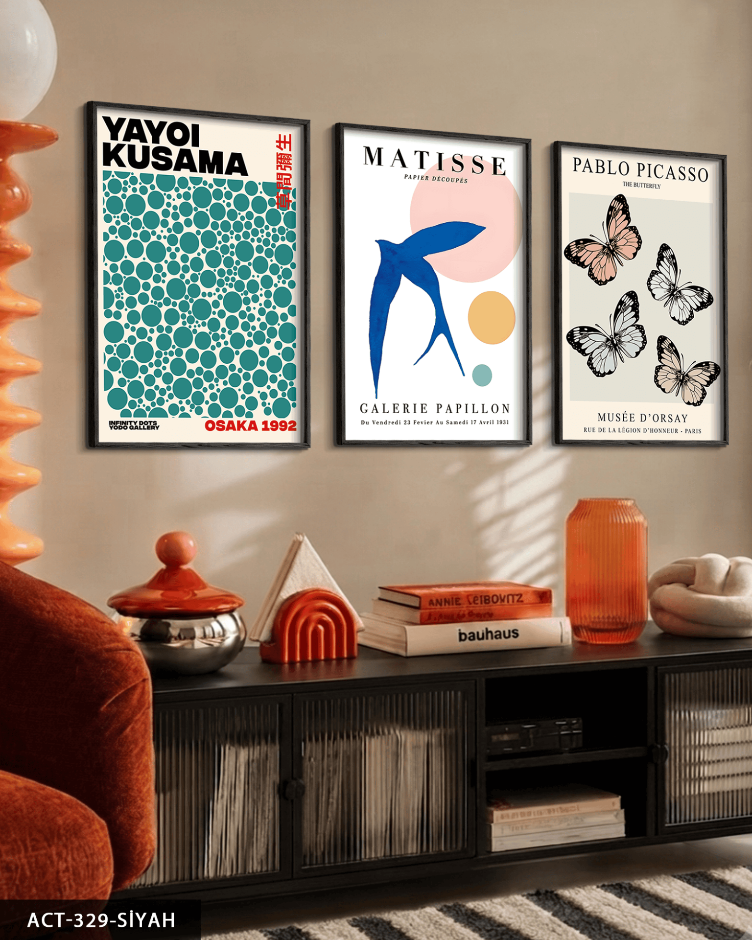 Yayoi Kusama & Matisse & Picasso 3 Parça Ahşap Çerçeveli Tablo ACT