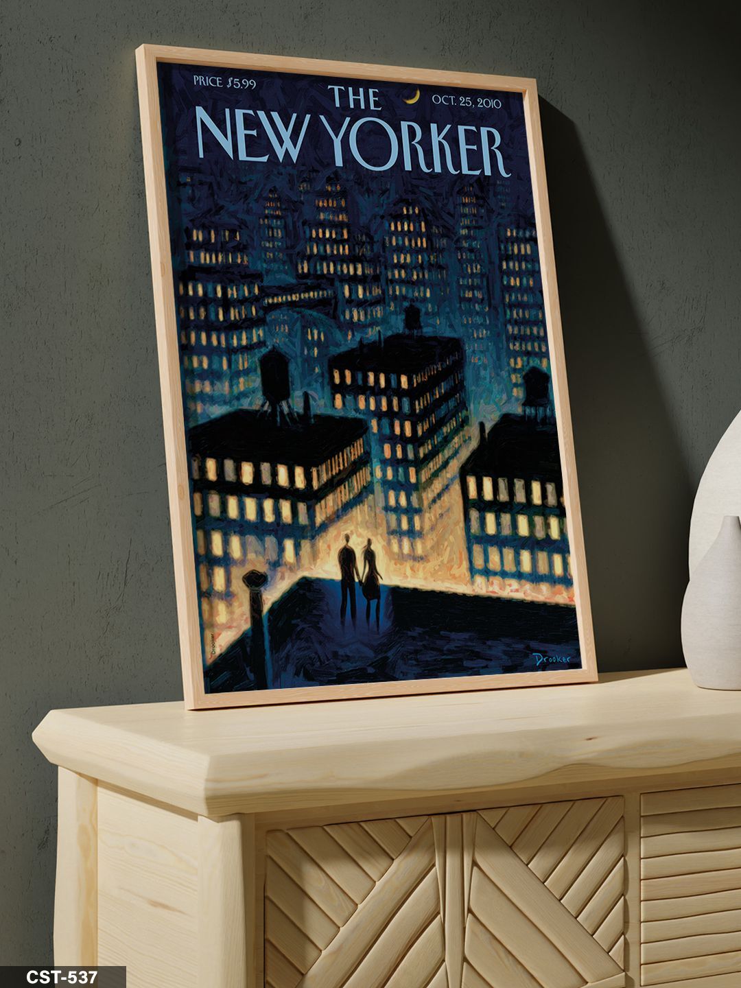 The New Yorker Poster Tek Parça Ahşap Çerçeveli Tablo Naturel - 30 x 40 CM