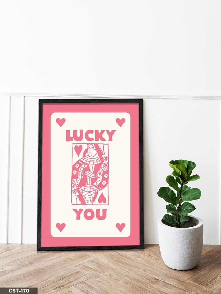 Şans Kartı - Açık Pembe Tek Parça Ahşap Çerçeveli Tablo Siyah - 30 x 40 CM