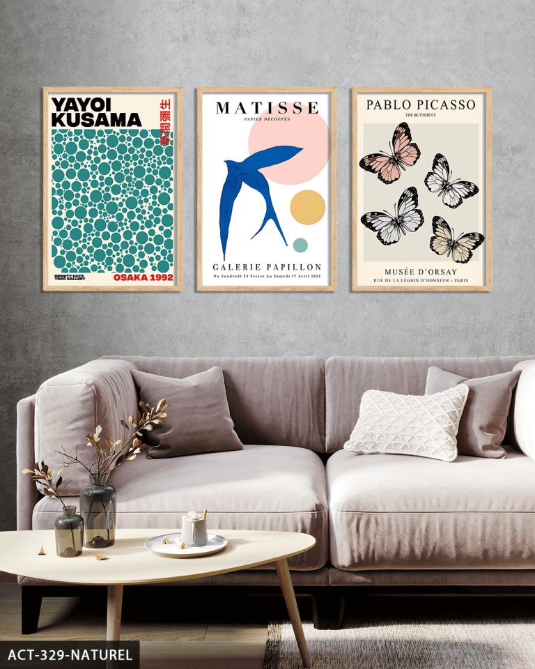 Yayoi Kusama & Matisse & Picasso 3 Parça Ahşap Çerçeveli Tablo ACT Naturel - 50 x 70 CM