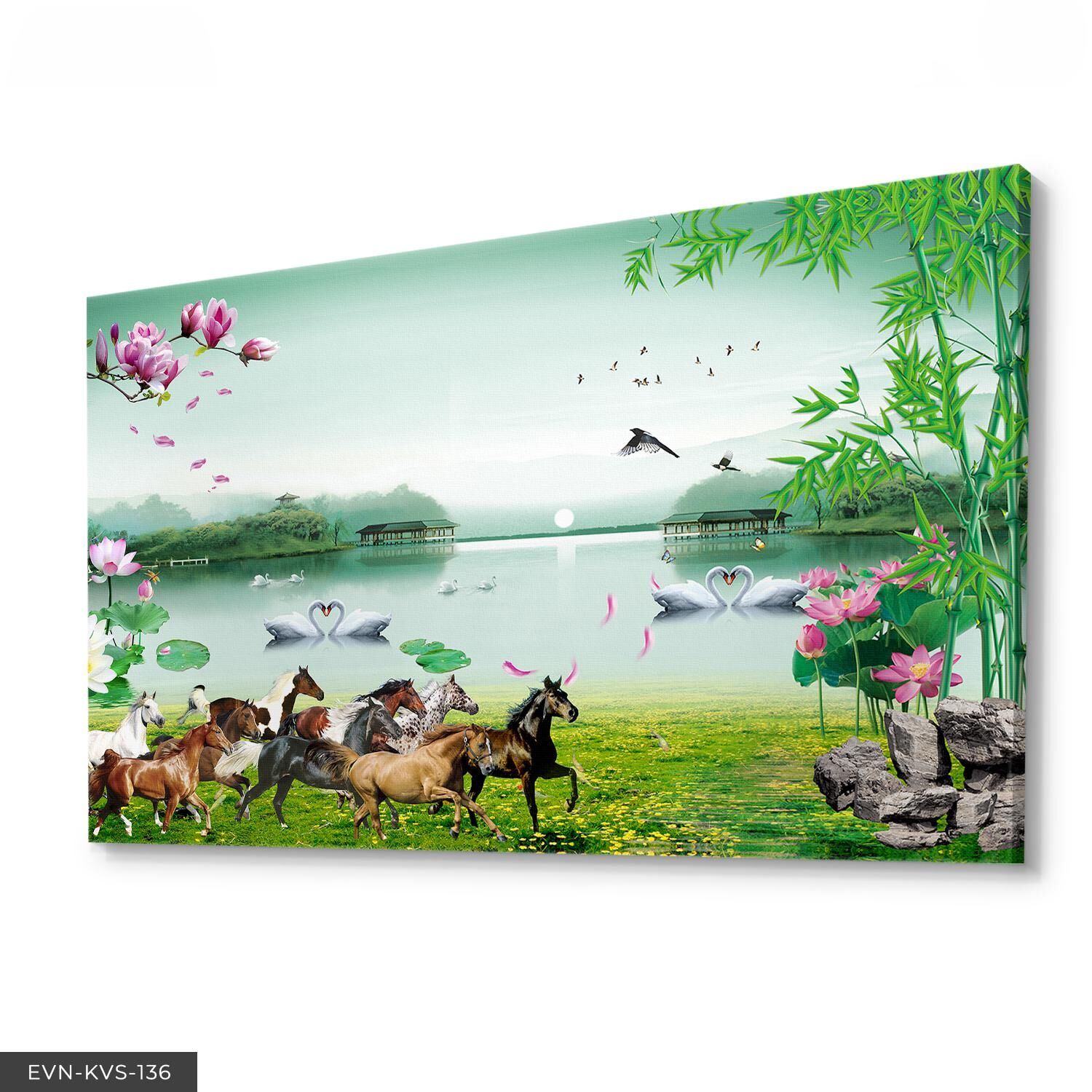 Doğadaki Atlar Tek Parça Kanvas Canvas Tablo Tablo 40 x 30 CM - Çok Renkli