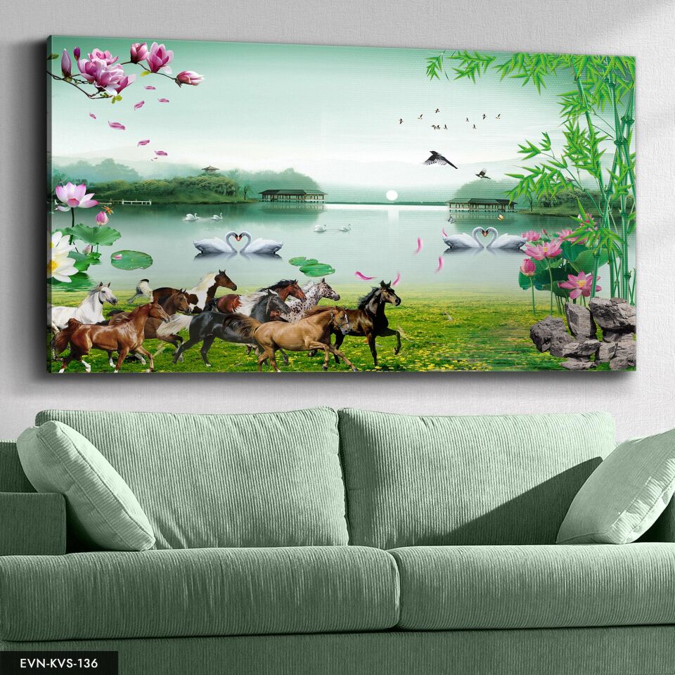 Doğadaki Atlar Tek Parça Kanvas Canvas Tablo Tablo 40 x 30 CM - Çok Renkli