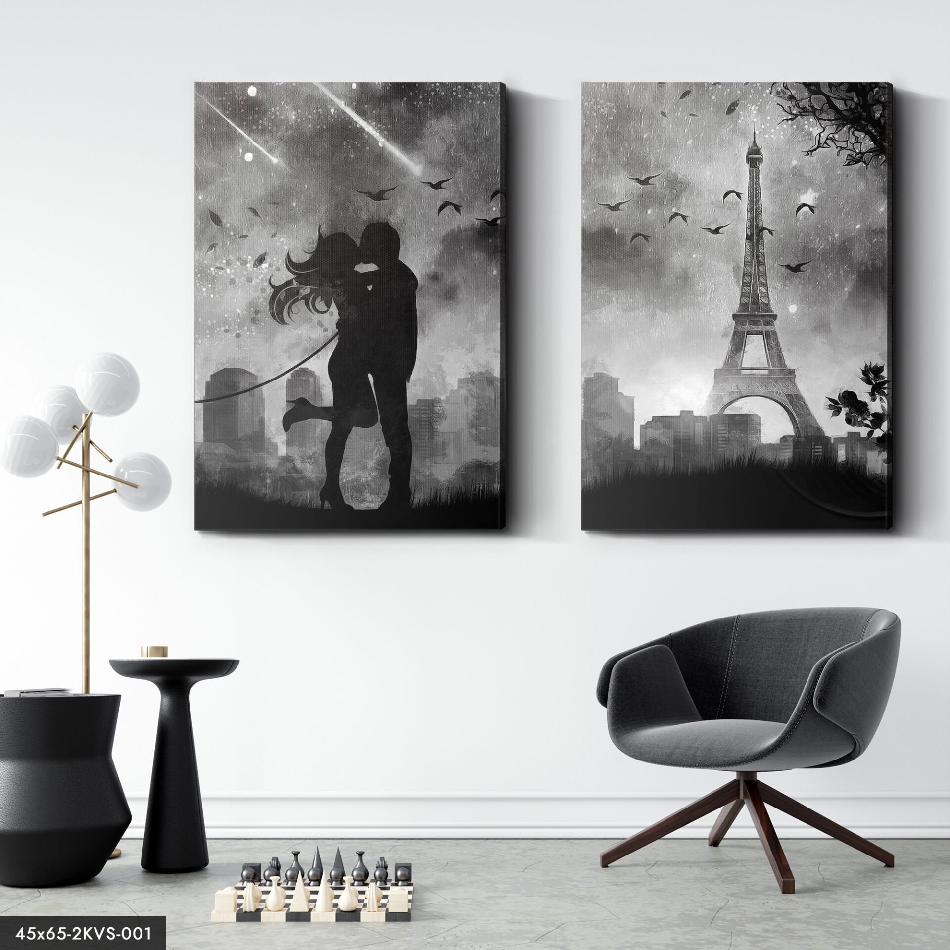 Eyfel Kulesi Aşk 2 Parça Kanvas - Canvas Tablo