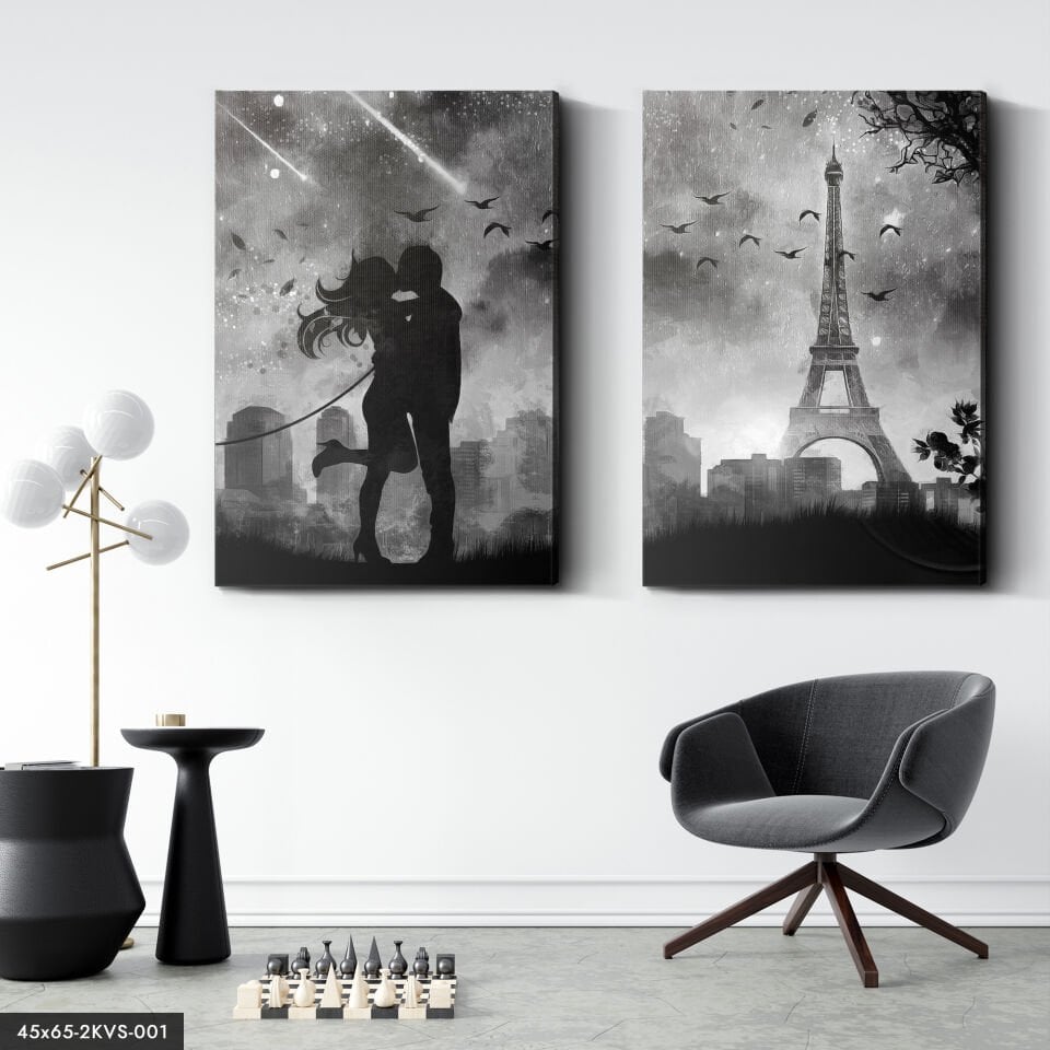 Eyfel Kulesi Aşk 2 Parça Kanvas - Canvas Tablo