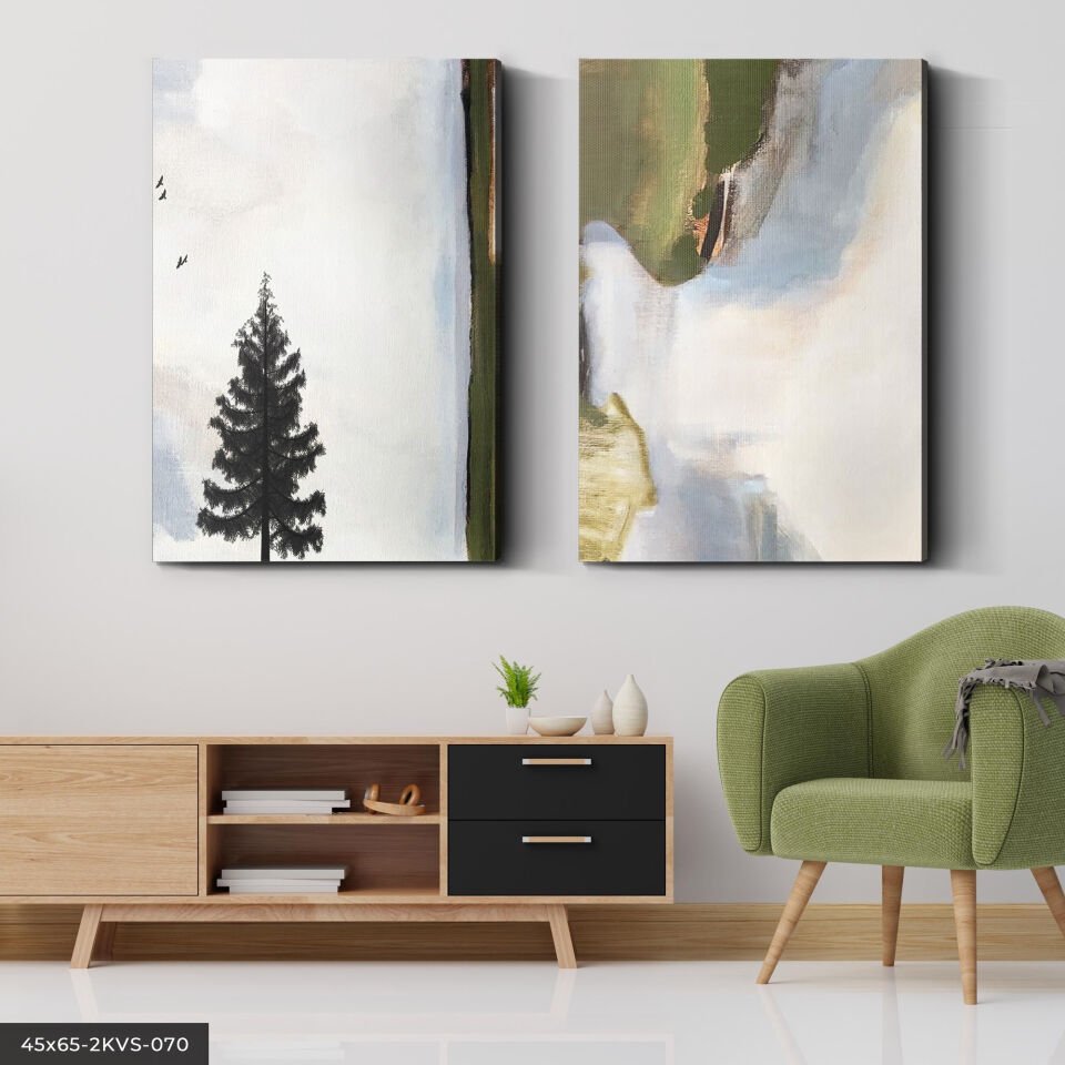 Modern Sanat ve Ağaç 2 Parça Kanvas - Canvas Tablo