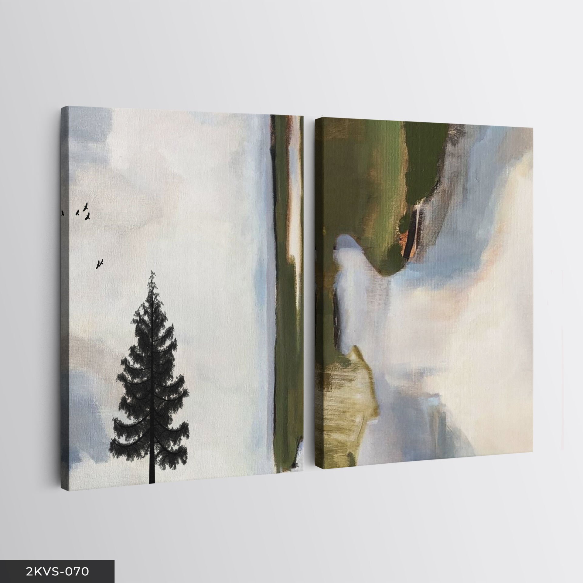 Modern Sanat ve Ağaç 2 Parça Kanvas - Canvas Tablo