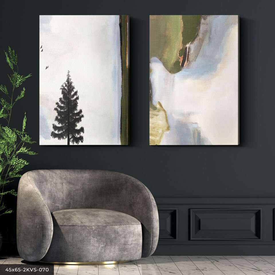 Modern Sanat ve Ağaç 2 Parça Kanvas - Canvas Tablo