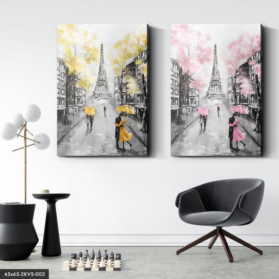 Eyfel Kulesi Aşk 2 Parça Kanvas - Canvas Tablo