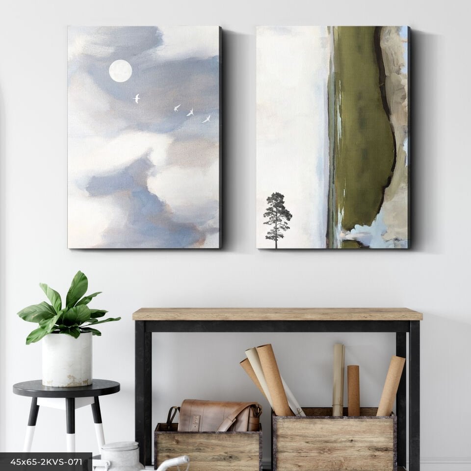 Modern Sanat ve Ağaç 2 Parça Kanvas - Canvas Tablo