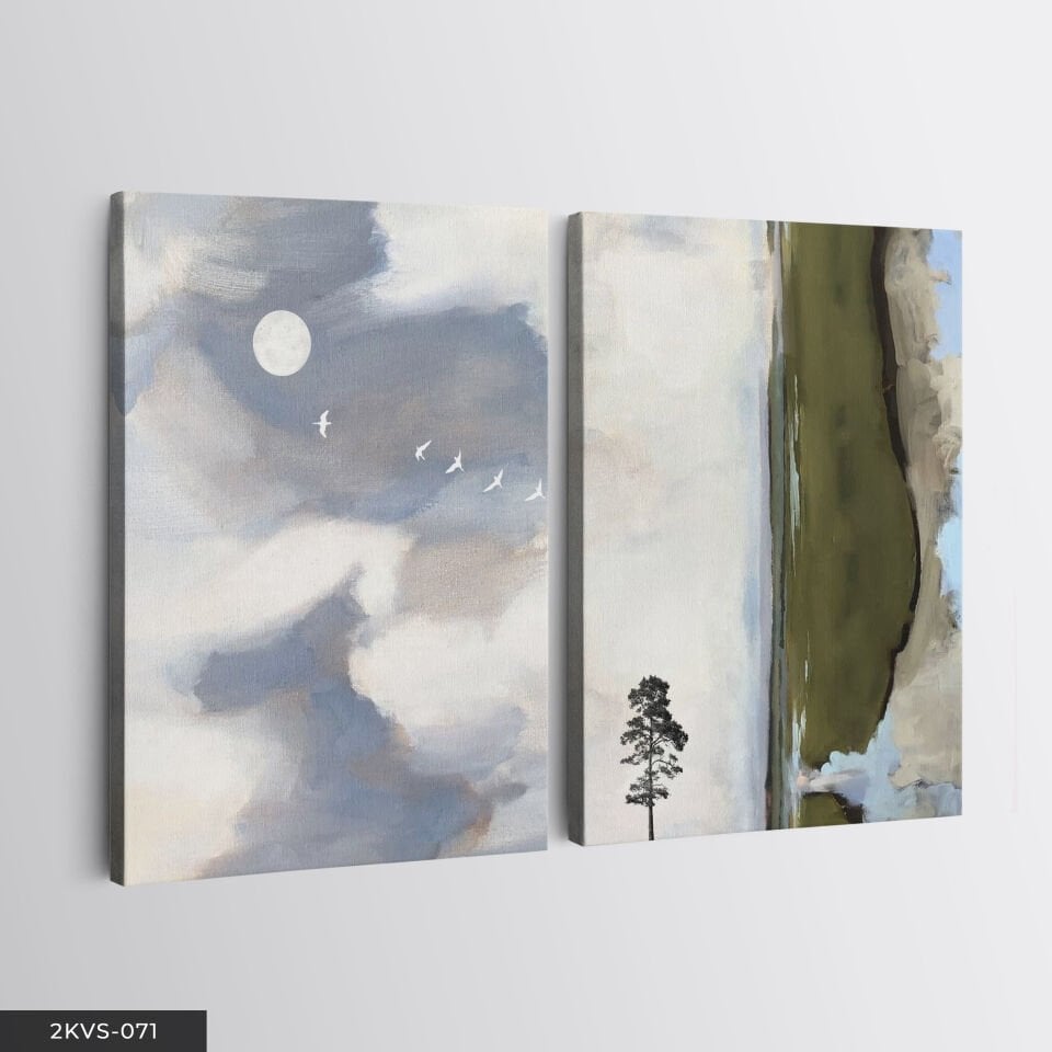 Modern Sanat ve Ağaç 2 Parça Kanvas - Canvas Tablo