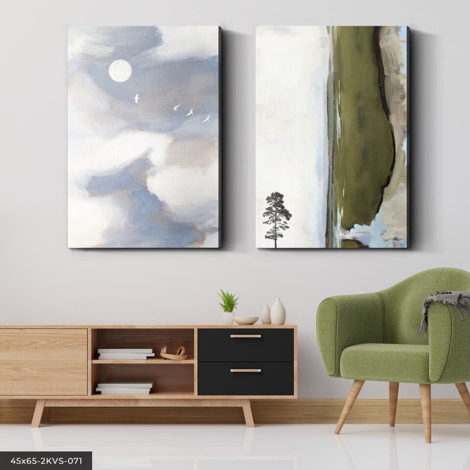 Modern Sanat ve Ağaç 2 Parça Kanvas - Canvas Tablo