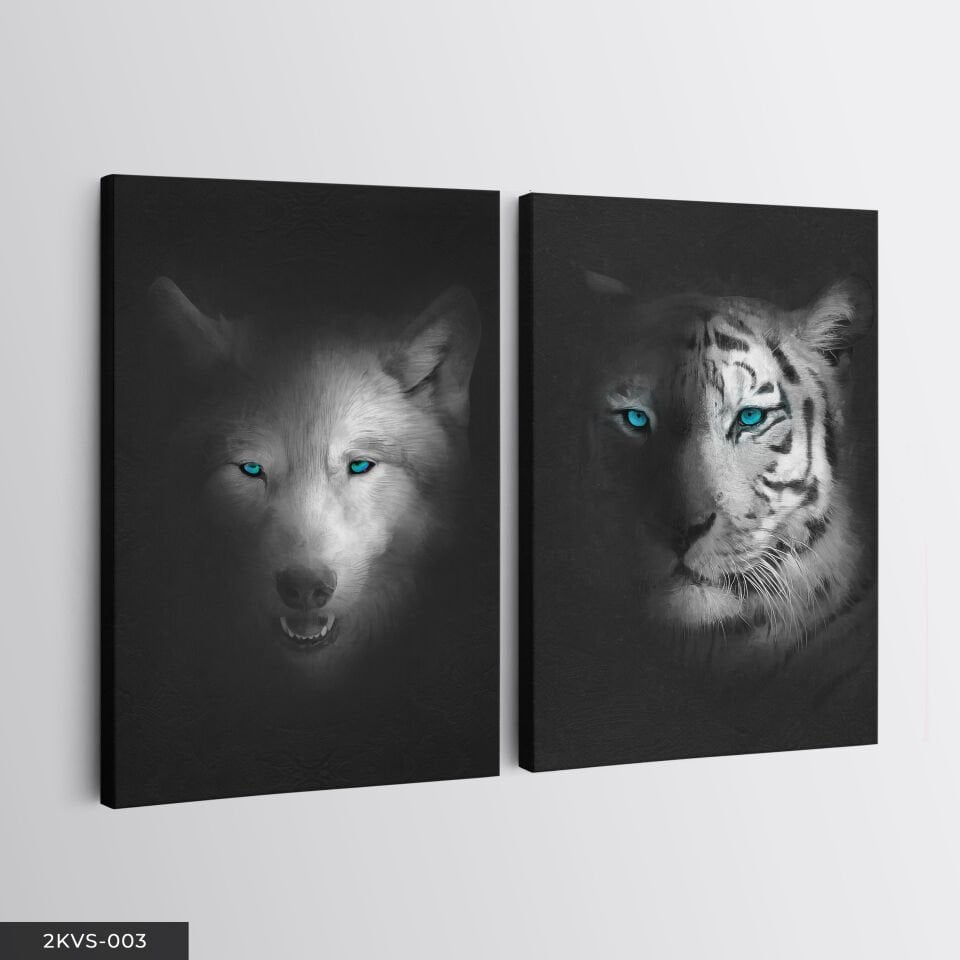Kaplan Ve Kurt 2 Parça Kanvas - Canvas Tablo