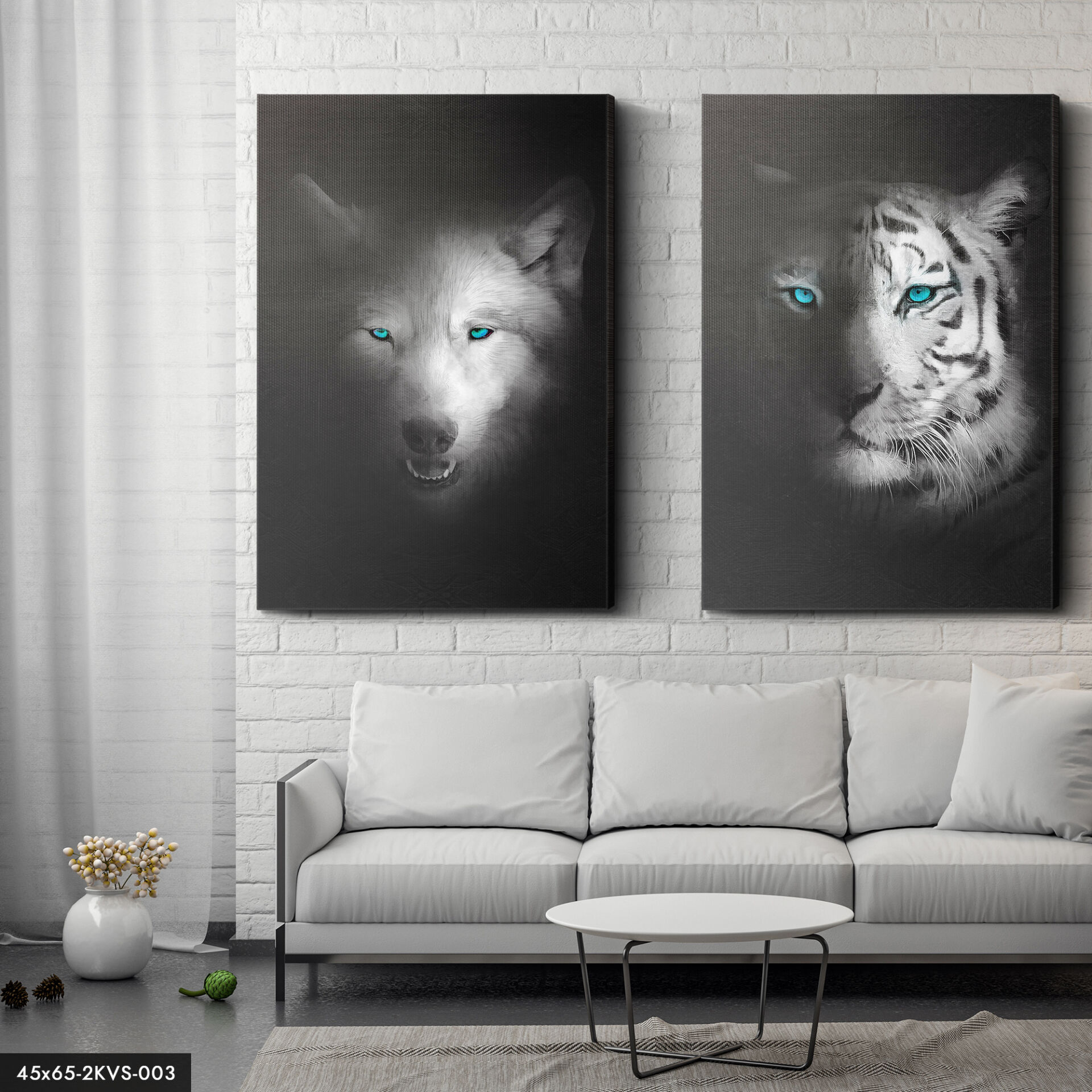 Kaplan Ve Kurt 2 Parça Kanvas - Canvas Tablo