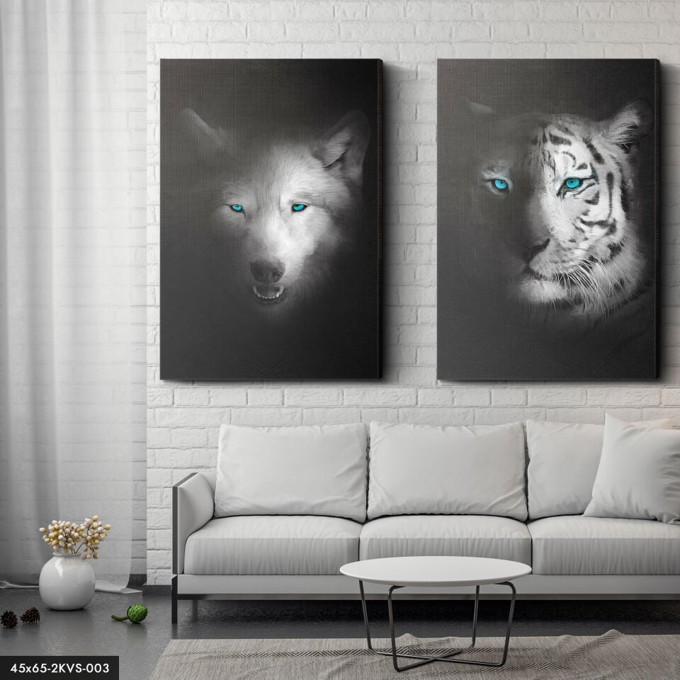 Kaplan Ve Kurt 2 Parça Kanvas - Canvas Tablo