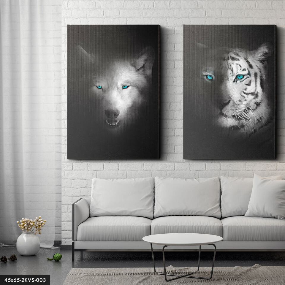 Kaplan Ve Kurt 2 Parça Kanvas - Canvas Tablo