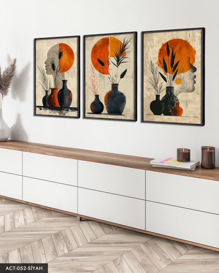 Modern Tasarım 3 Parça Ahşap Çerçeveli Tablo ACT Siyah - 20 x 30 CM