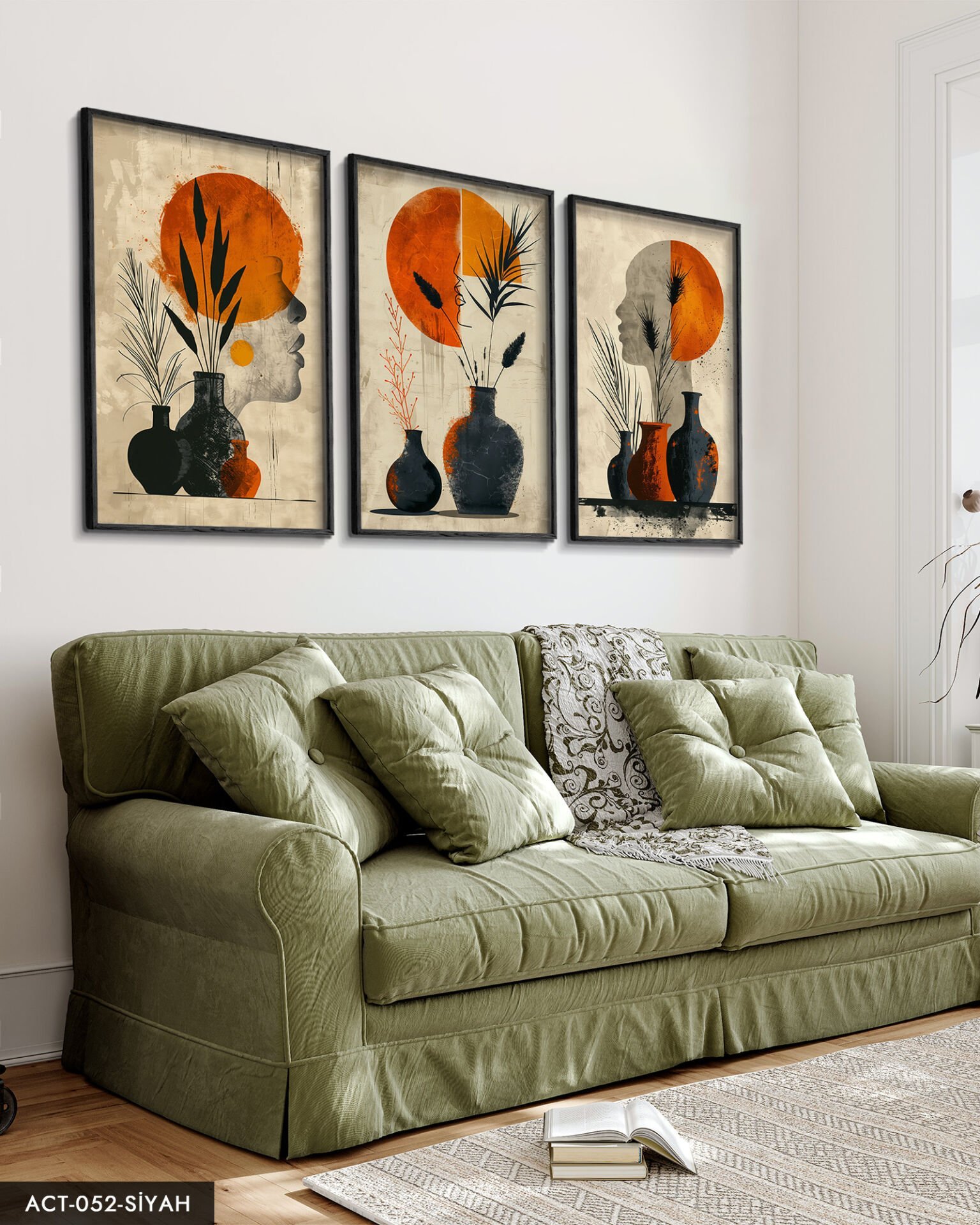 Modern Tasarım 3 Parça Ahşap Çerçeveli Tablo ACT Siyah - 20 x 30 CM