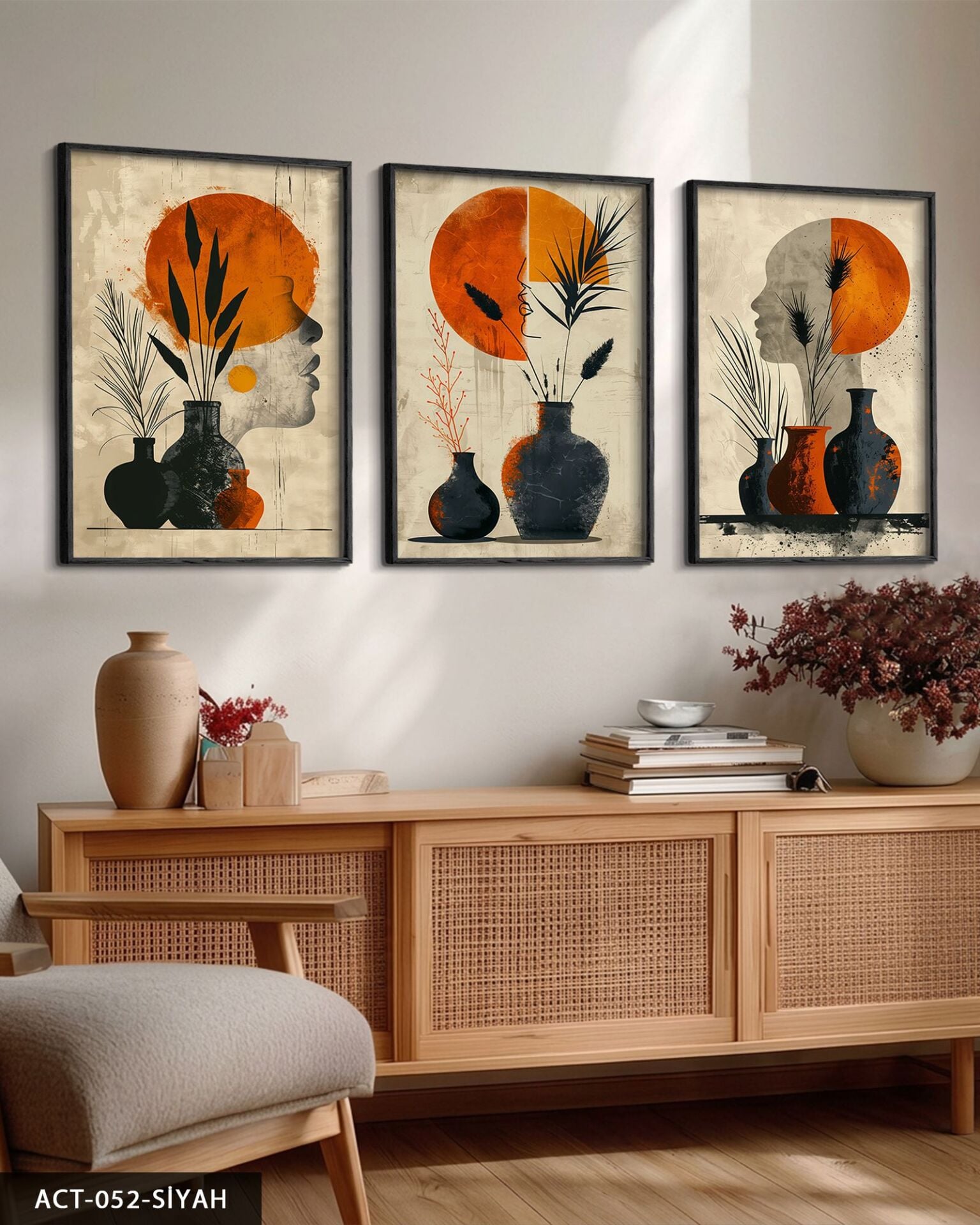 Modern Tasarım 3 Parça Ahşap Çerçeveli Tablo ACT Siyah - 20 x 30 CM