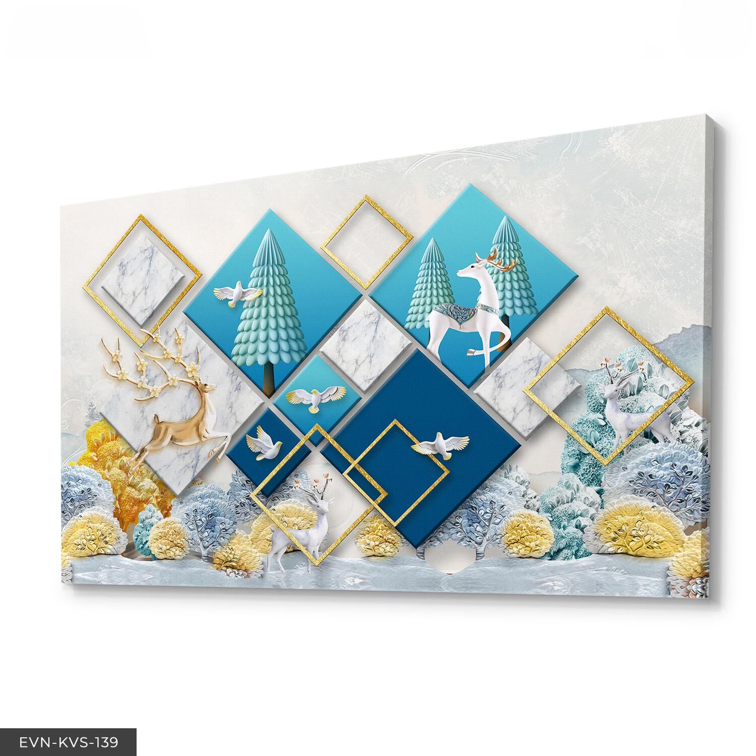 Altın Boynuzlu Geyik Tek Parça Kanvas Canvas Tablo Tablo 40 x 30 CM - Çok Renkli