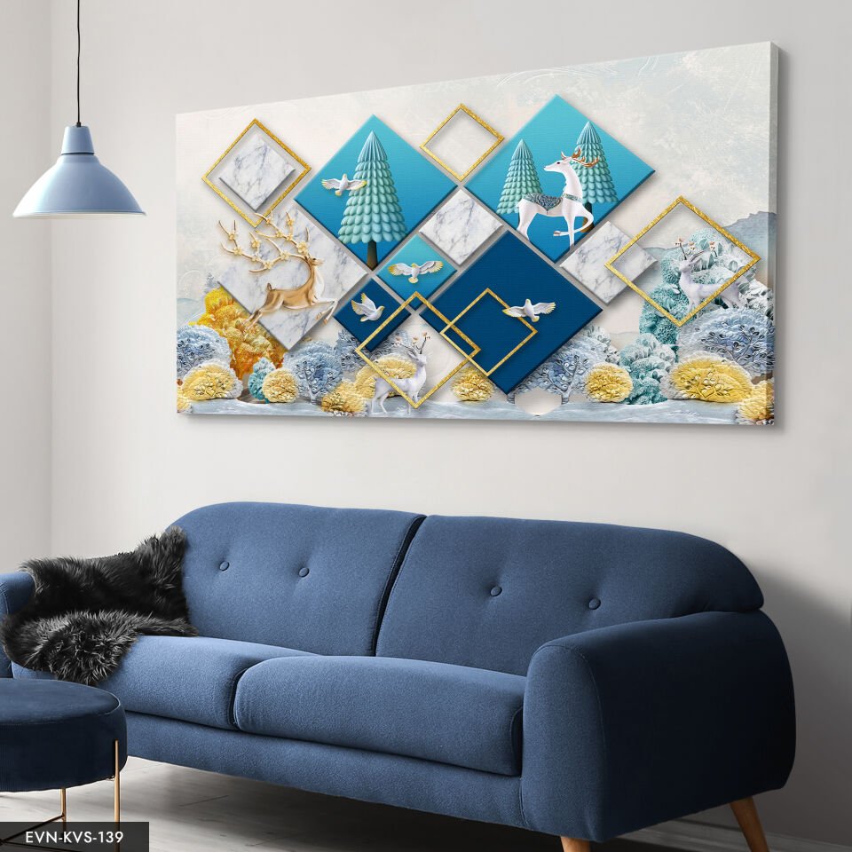 Altın Boynuzlu Geyik Tek Parça Kanvas Canvas Tablo Tablo