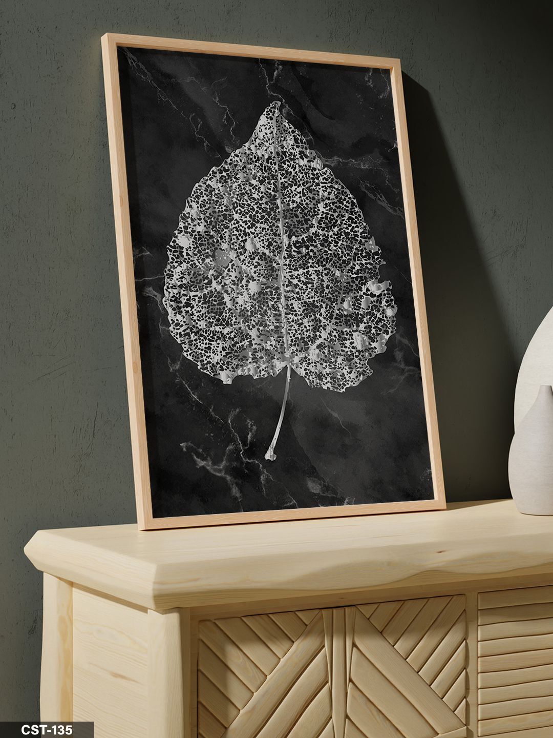 Gümüş Yaprak Tek Parça Ahşap Çerçeveli Tablo Naturel - 20 x 30 CM
