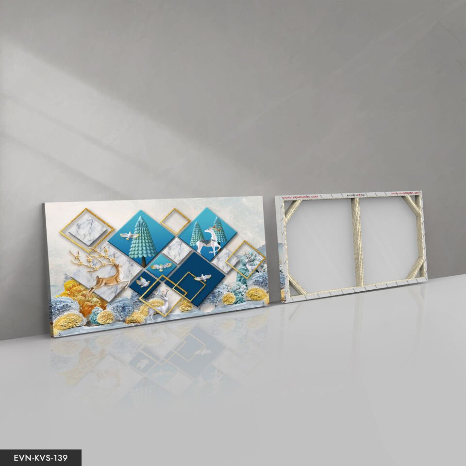 Altın Boynuzlu Geyik Tek Parça Kanvas Canvas Tablo Tablo