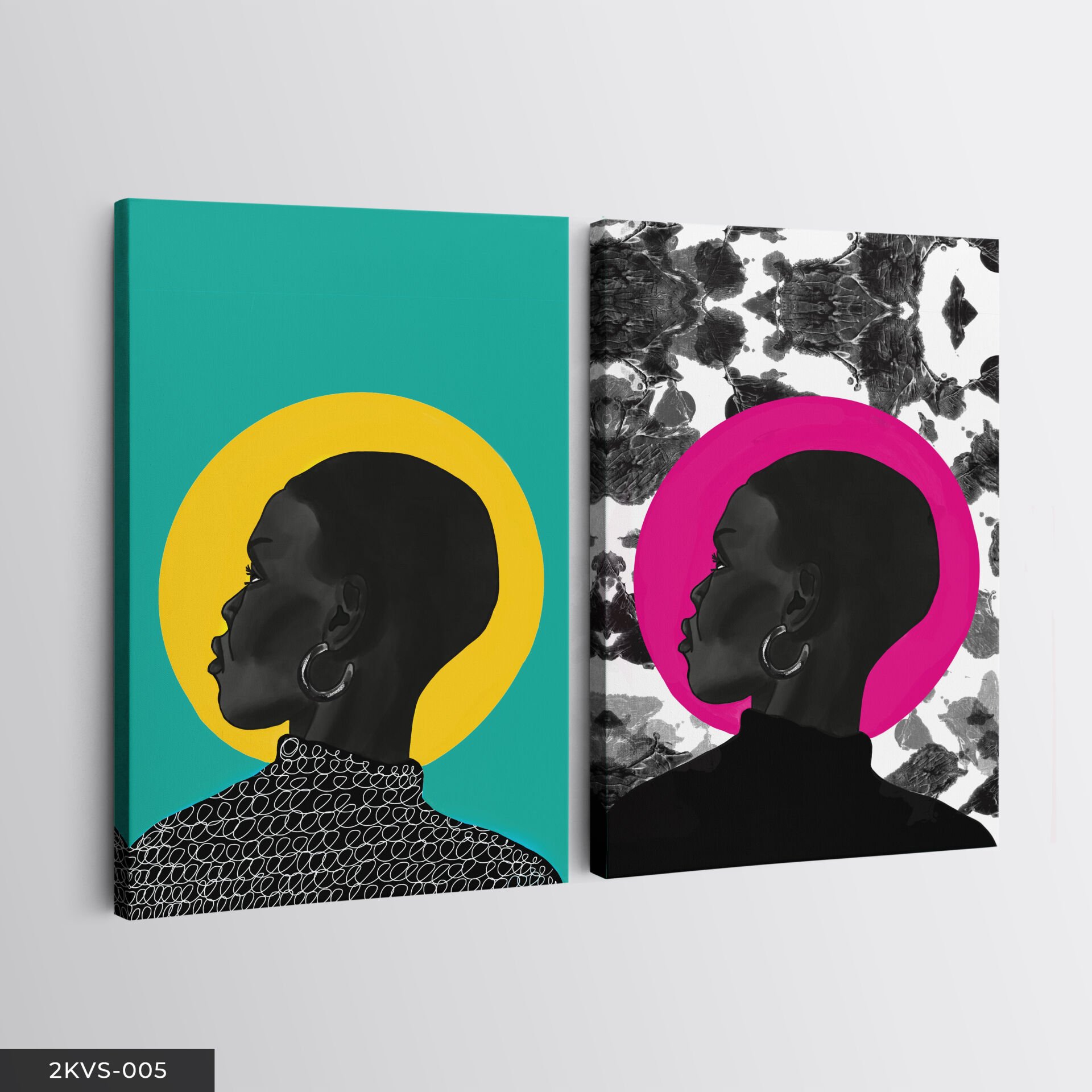 Siyahi Kadın 2 Parça Kanvas - Canvas Tablo