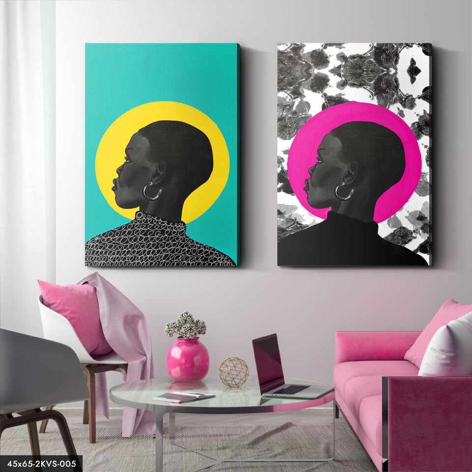 Siyahi Kadın 2 Parça Kanvas - Canvas Tablo