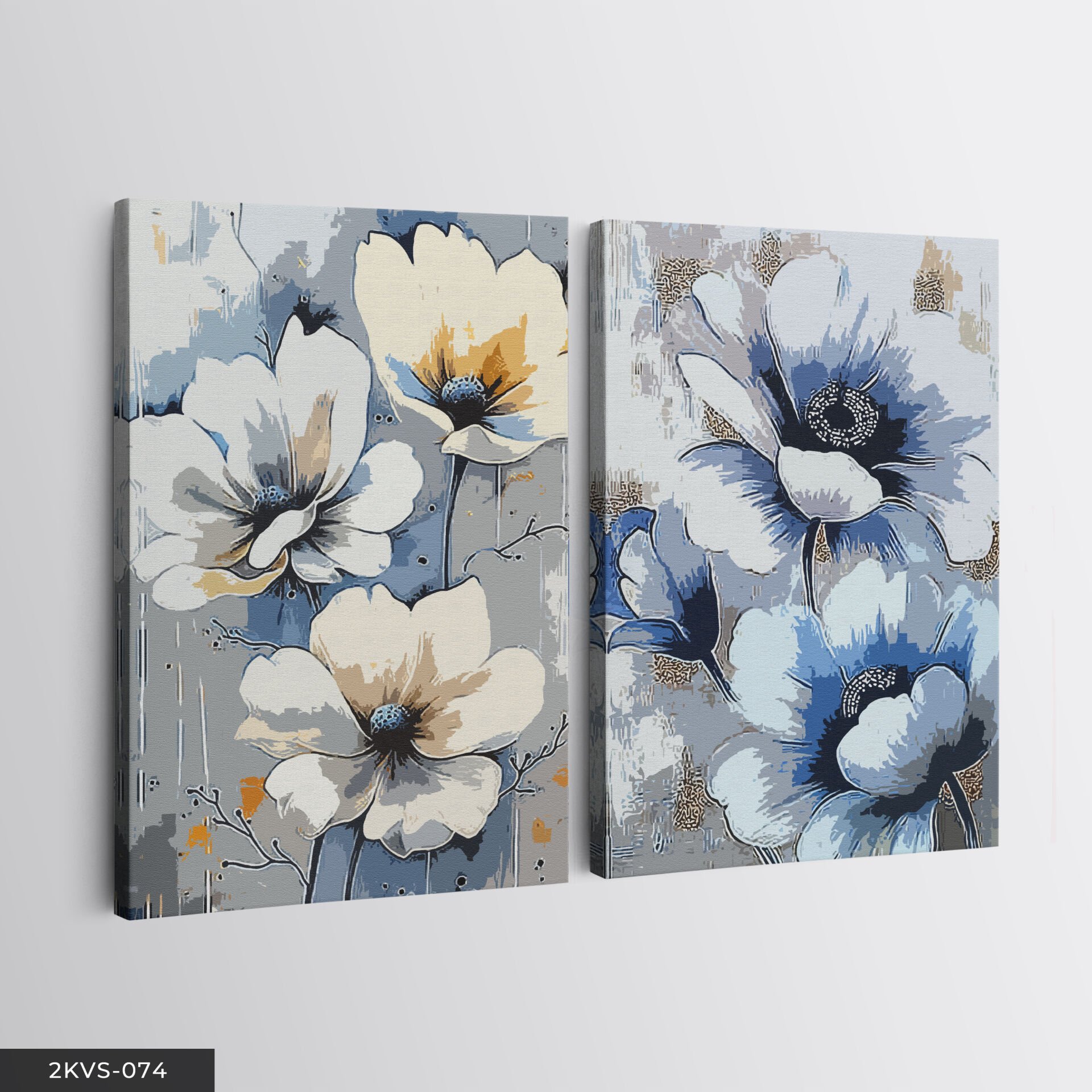 Beyaz Çiçekler 2 Parça Kanvas - Canvas Tablo