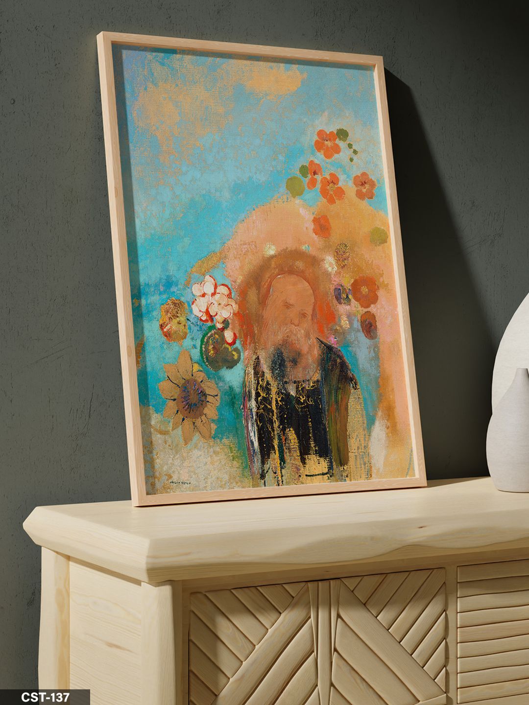 Soyut Turuncu Figürlü Tek Parça Ahşap Çerçeveli Tablo Naturel - 20 x 30 CM