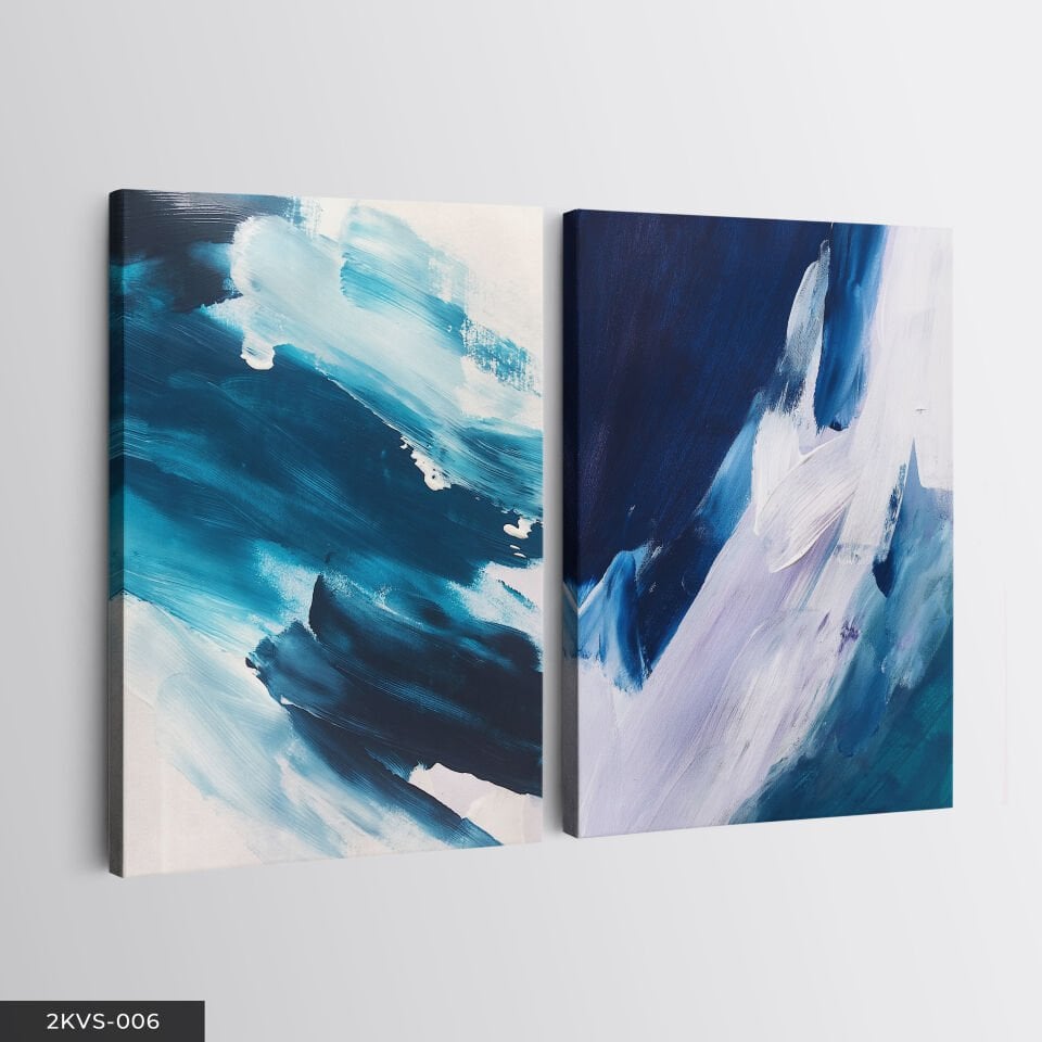 Mavi Turkuaz Soyutlama 2 Parça Kanvas - Canvas Tablo