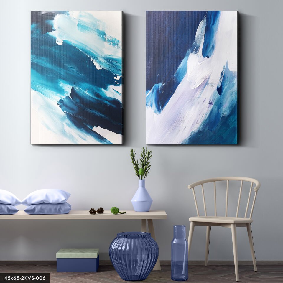 Mavi Turkuaz Soyutlama 2 Parça Kanvas - Canvas Tablo