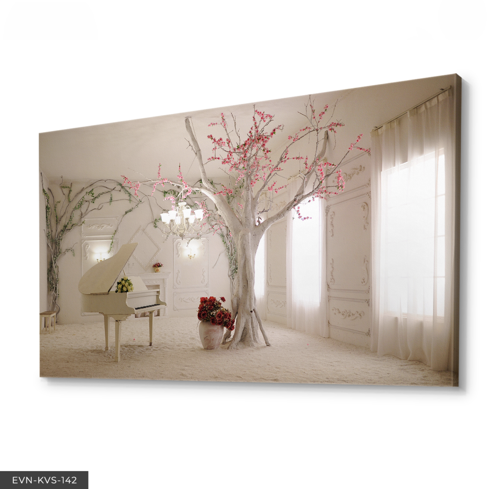 Beyaz Piyanolu Tek Parça Kanvas Canvas Tablo Tablo 140 x 90 CM - Çok Renkli