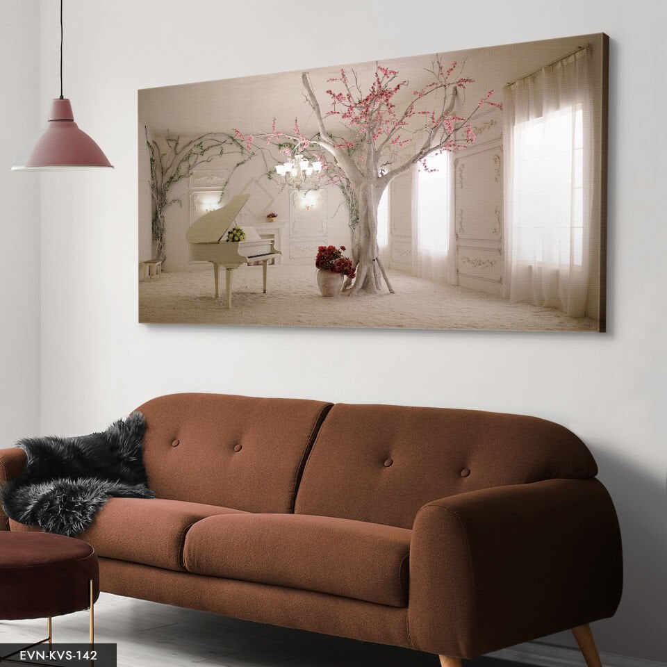 Beyaz Piyanolu Tek Parça Kanvas Canvas Tablo Tablo 140 x 90 CM - Çok Renkli