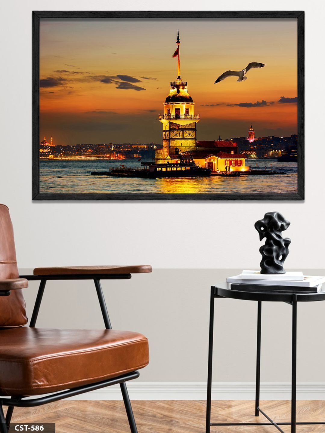 Kız Kulesi Tek Parça Ahşap Çerçeveli Tablo Siyah - 40 x 60 CM