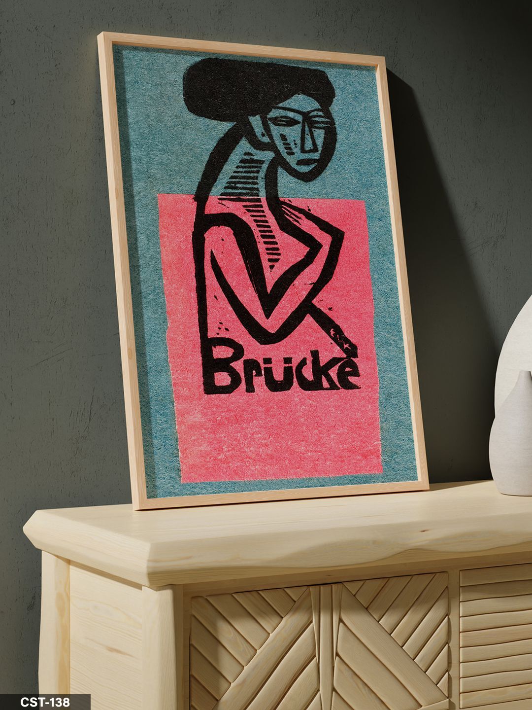 Pembe Fonlu Brücke Yazılı Tek Parça Ahşap Çerçeveli Tablo Naturel - 20 x 30 CM