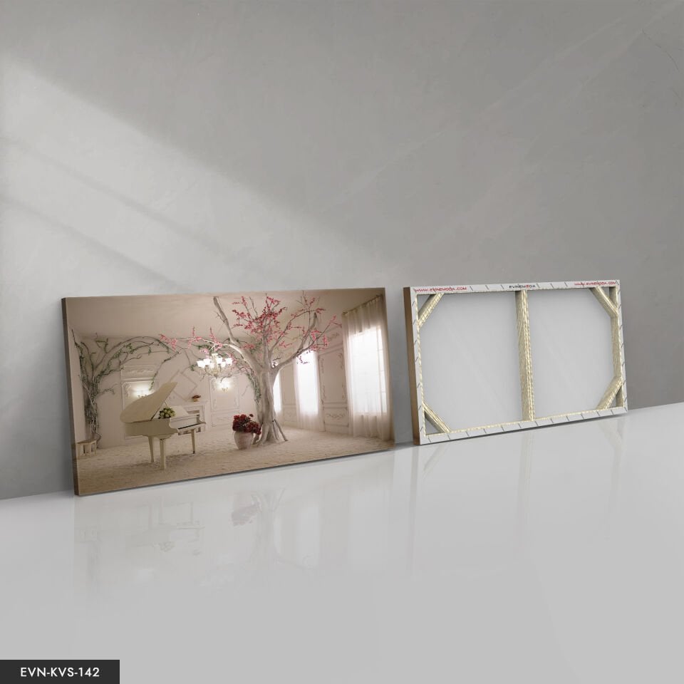 Beyaz Piyanolu Tek Parça Kanvas Canvas Tablo Tablo 140 x 90 CM - Çok Renkli