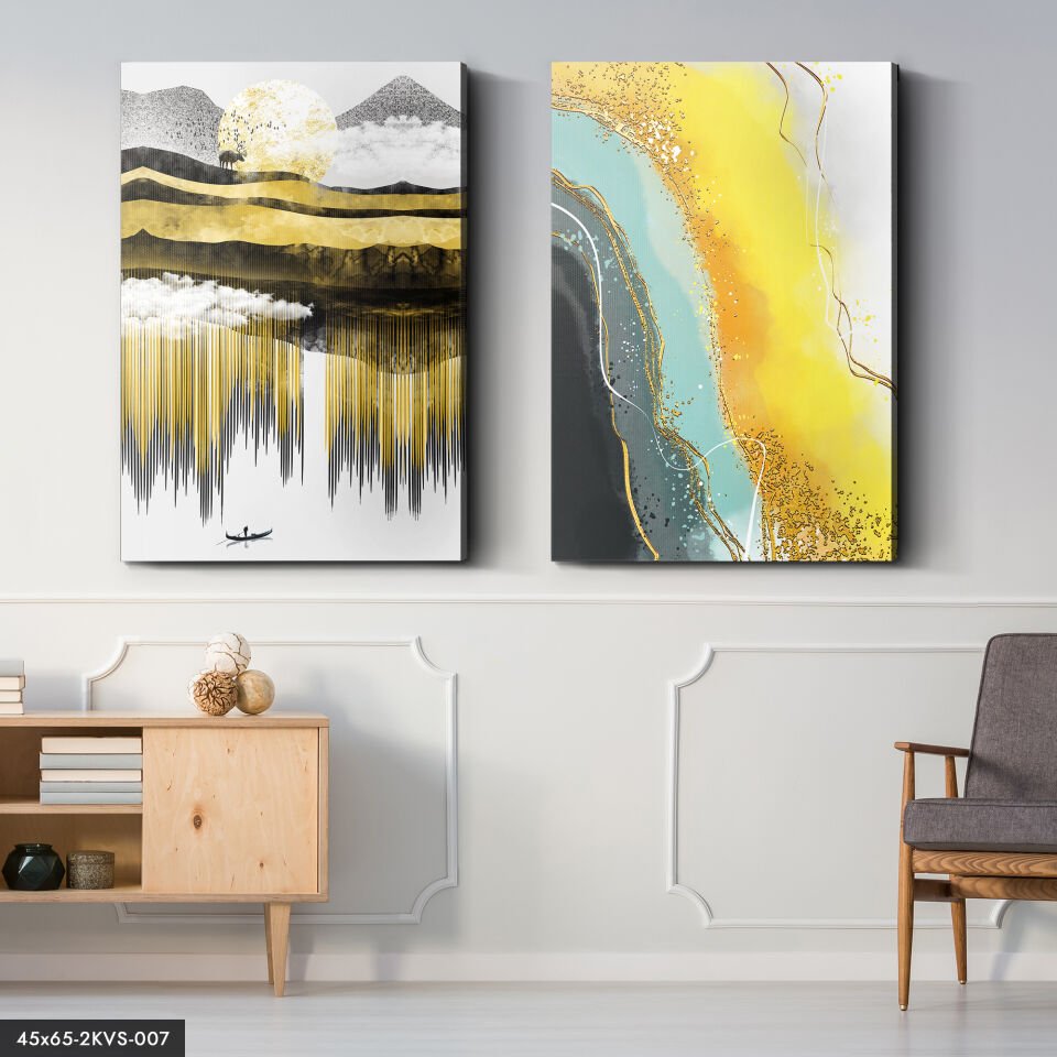 Gold Doğa Abstract 2 Parça Kanvas - Canvas Tablo