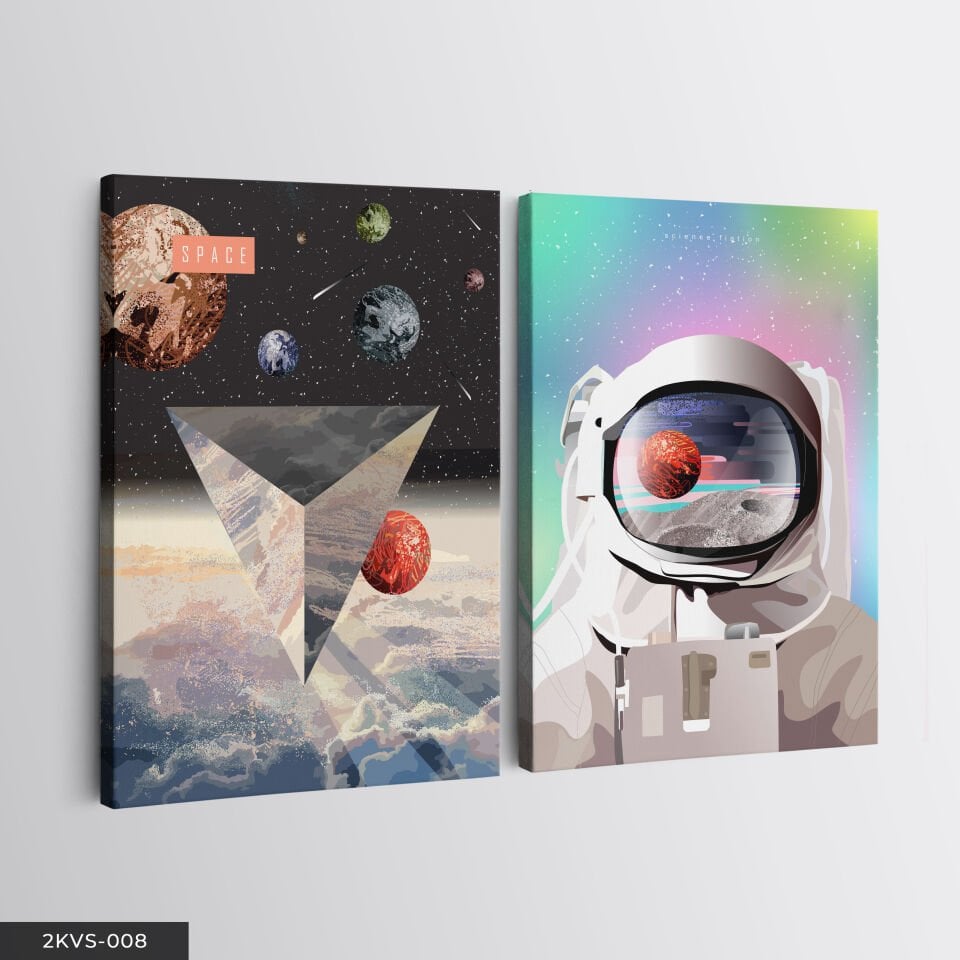 Uzay Space Astronot 2 Parça Kanvas - Canvas Tablo