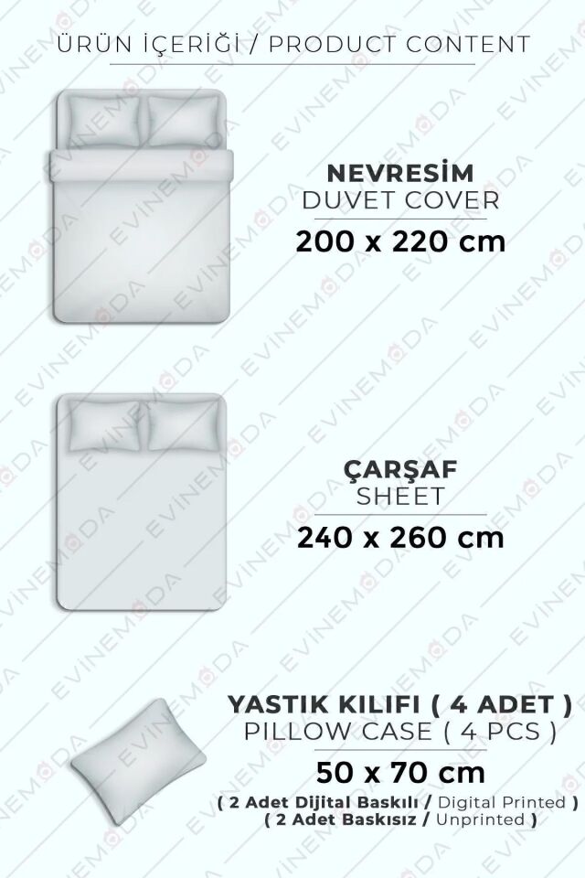 Asil At Dijital Baskılı 3D 3 Boyutlu Çift Kişilik Nevresim Takımı Çift Kişilik